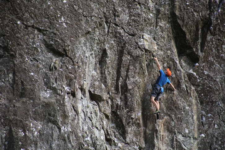 James McHaffie alone on the three-star Guillotine (E3 5c), Reecastle Crag.