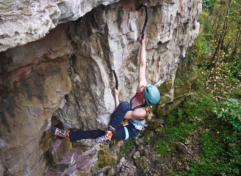 Anna dry tooling in Wales. 