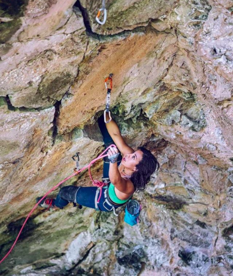 Genevive showing off her foot-and-hand-jam skills on another newly developed route at Techo Del Mundo, Cuba, graded 5.12b (7b) © D Scott Clark